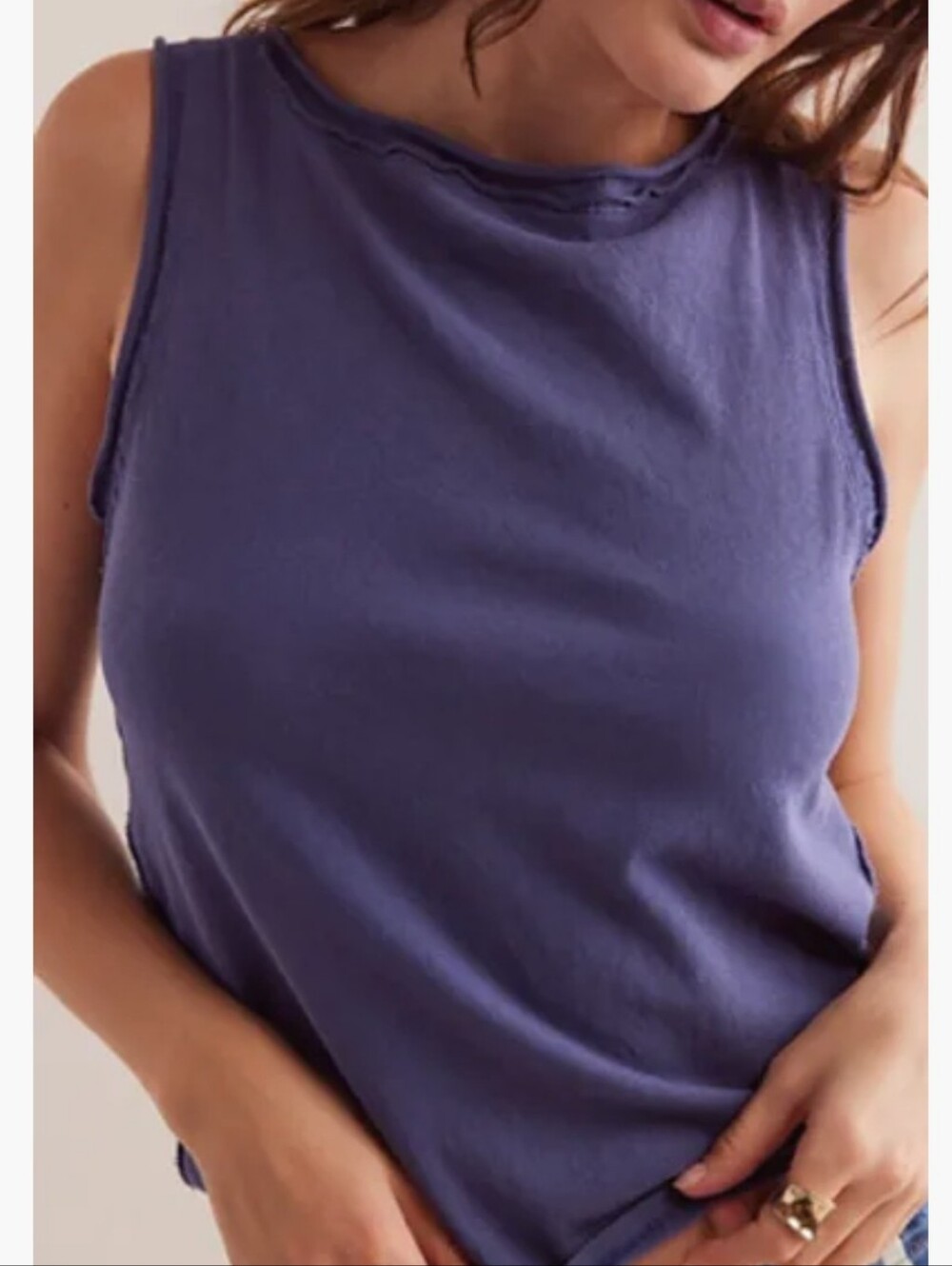 Free People We The Free Roll Neck Muscle Tank Sleeveless Tee Blue